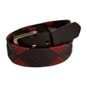 Ceinture polo en cuir, broderie bordeaux clair et foncé - Mulita